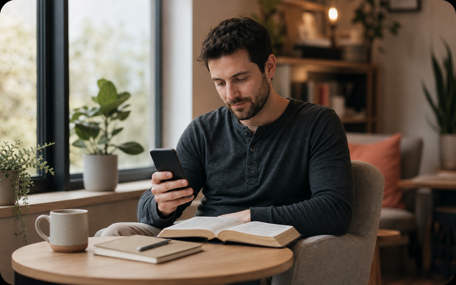A person using Crimson for a focused Bible study moment